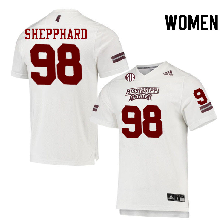 Women #98 Ashun Shepphard Mississippi State Bulldogs College Football Jerseys Stitched-White